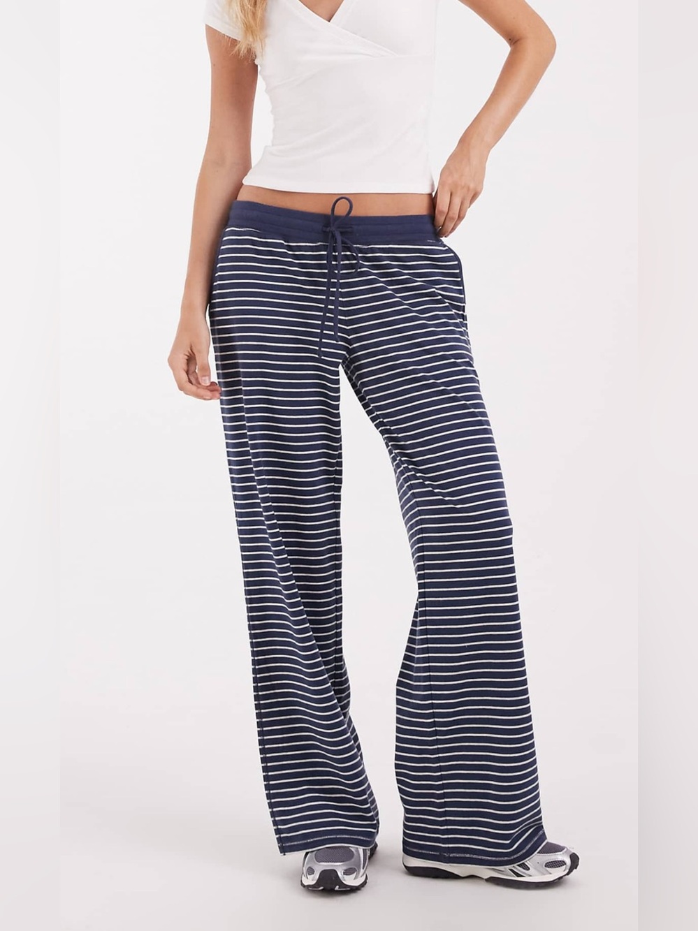 Hollister Navy and White Striped Drawstring Lounge Pants